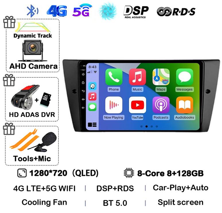 Android 14 Wireless Carplay Auto Car Radio For BMW E90 E91 E92 E93 3 Series Multimedia Stereo Video Player Head Unit GPS WIFI+4G