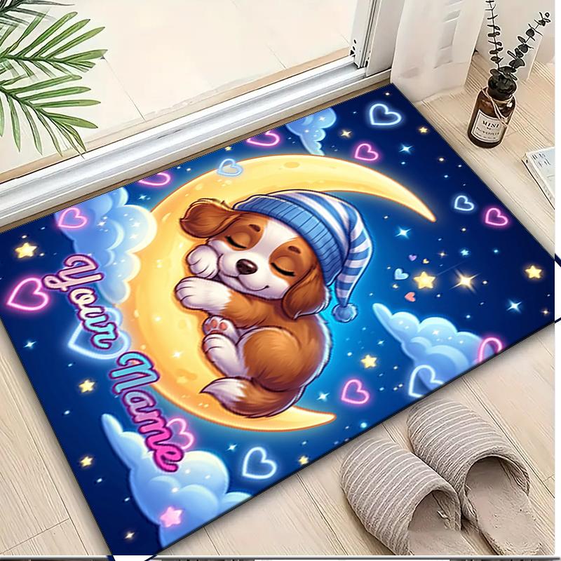 1PC Custom Name Moonlit Dreams Puppies Theme Floor Mat Ideal for Living Room, Game Rooms, Office, Bedroom,Floor Mat Playful Design