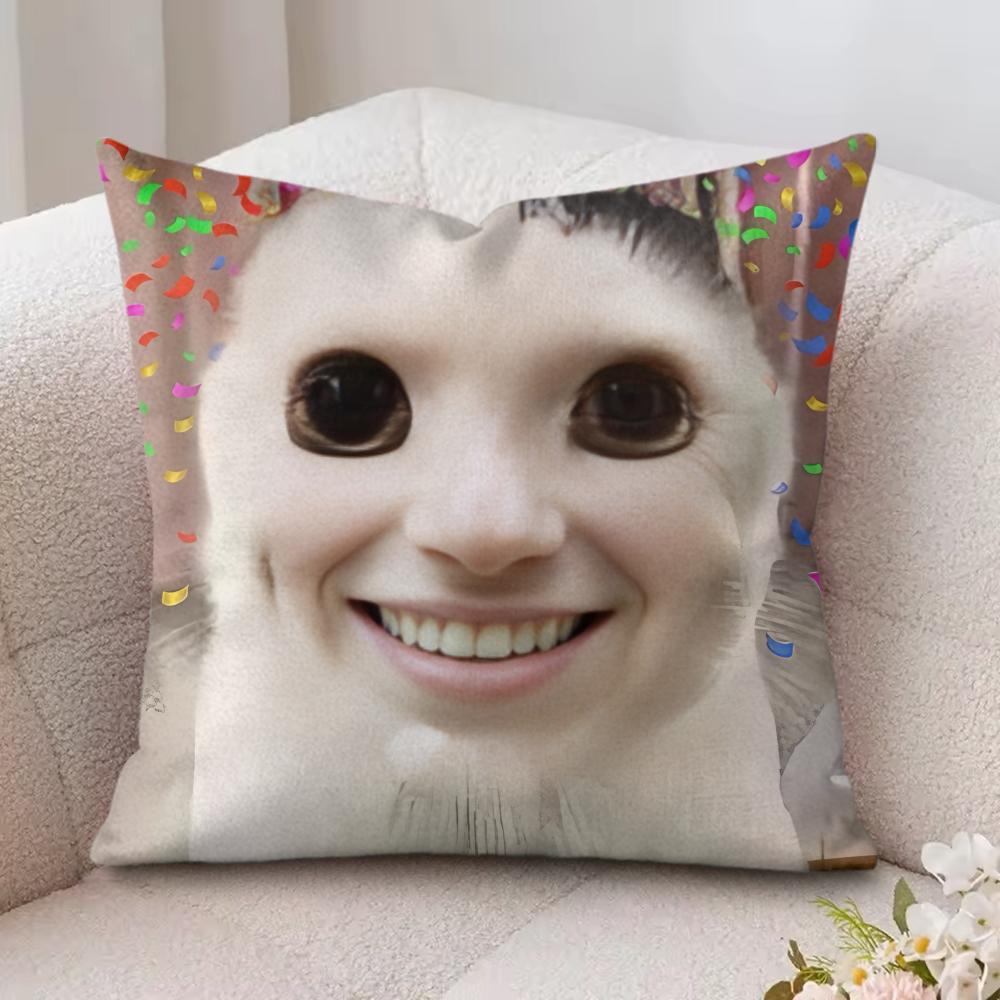 Speechless Cat Funny Cute Cushion Cover Silky Short Plush Invisible Zipper Dustproof Sofa Pillow Case For Home Decor