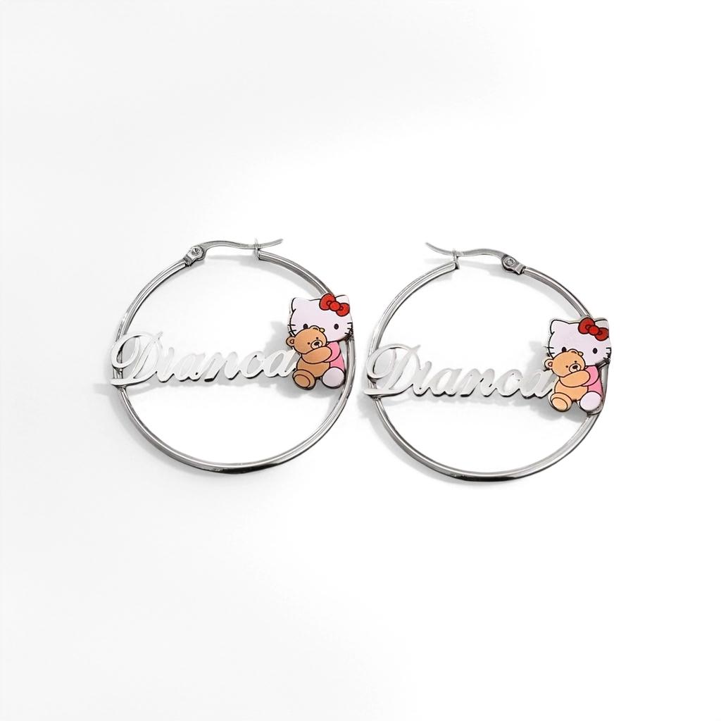 DuoYing 50mm Hoop Earrings Personalized Name Stainless Steel Cartoon Jewelry Earring Custom Name a Festive Gift for a Lady