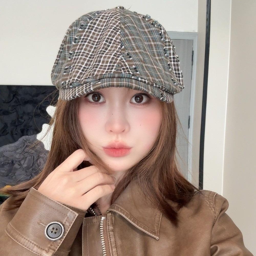 Forward Cap Newsboy Caps Y2k Painter Hat Casual Plaid Berets  Outdoor