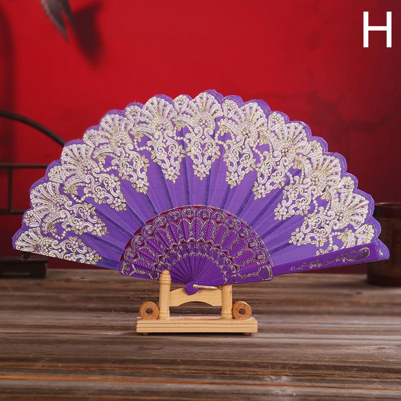 Vintage Folding Fan Chinese Style Dance Performance Hand Fans Gold Powder Plastic Fan Art Craft Gift Wedding Party Home Decor