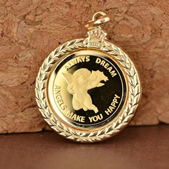 Engel Engelsflügel Münzanhänger Top 24K Gold Set mit Politur [Schmuck Kotobuki] [K18/24 1/25 OZ] (Geschenktuch)