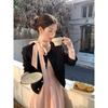 Elegantes koreanisches Herbst-Damen-Set: Kleid mit hohem Bund, Schleife und langen Ärmeln mit Nischen-Design-Gefühl