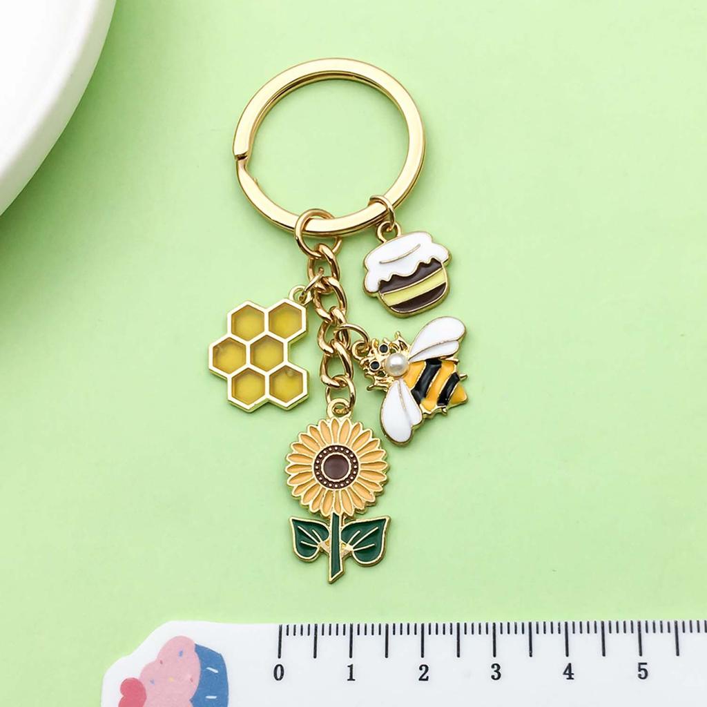 1pc Fashion Enamel Sunflower, Bee, Honey Keychain, Alloy Plant Insect Key Ring for Car Keys, Backpacks, Wallets