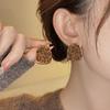 High-End Brown Geometric Leopard Print Stud Earrings - Minimalist Luxury Design