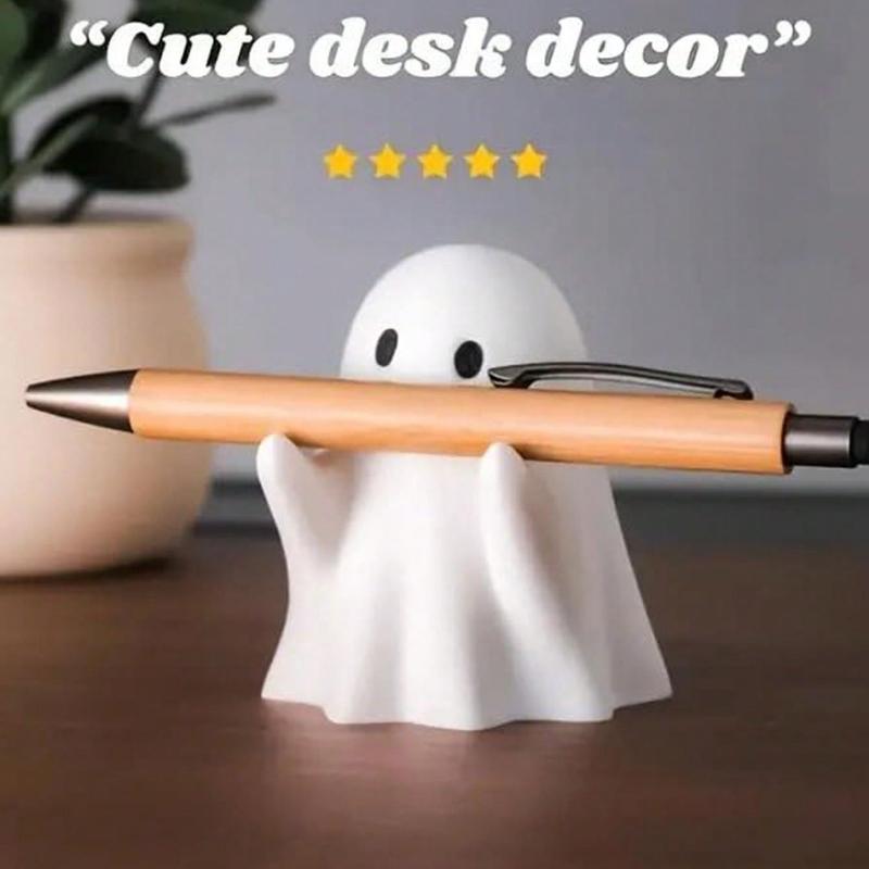 1pc Cute Ghost Pen Holder,Multifunctional Creative Ghost-Shaped Pen Holder,Ghost Stress Relief Decor, 3D Printed Pencil Spooky Ghost Figurine Design