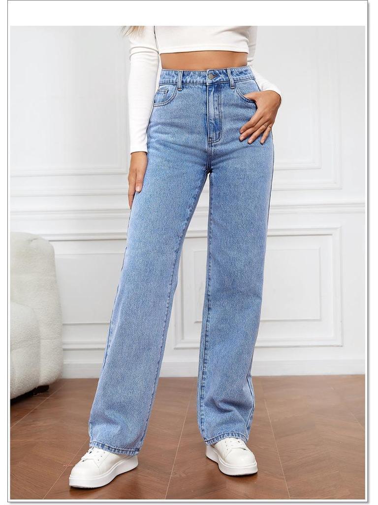 High Waist Women's Light Wash Wide Leg Jeans - Plus Size Casual Fit