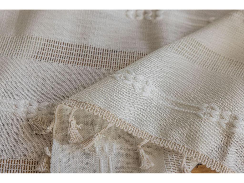 Imanqi Yun Semi-Blackout White Striped Embroidered Curtains for Kitchen & Living Room Windows