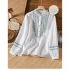 Women's Retro Embroidered Stand Collar Loose Long Sleeve Shirt Ladies Spring and Autumn Causal Elegant Top
