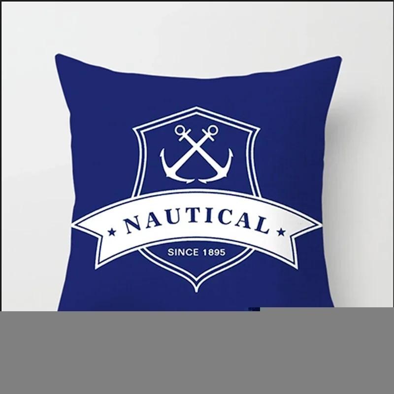 Home Decor Compass Anchor Pillow Cover Blue Mediterranean Cushion Gift Sofa Office Accessory Ornament 45x45cm