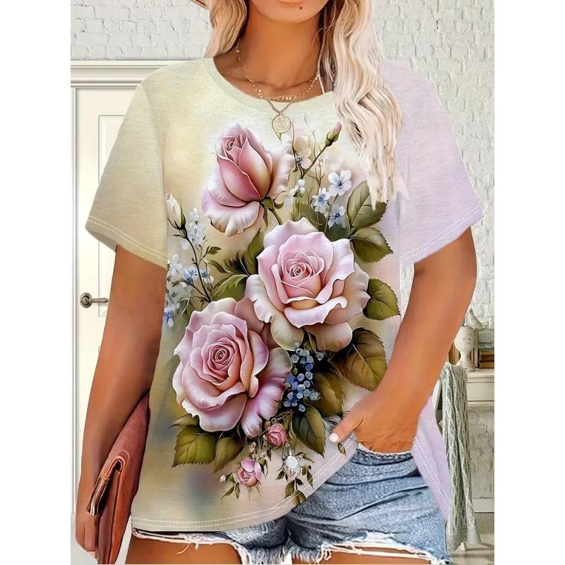 Summer Women's 3D Printed Crew Neck T-Shirt Fashion Versatile Breathable Trend Casual
