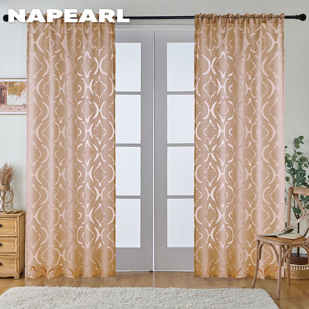 1PC NAPEARL 10% Blackout Fashion Versatile Tulle Personalized Floral Jacquard Sheer Curtain for Kitchen Living Room Bedroom Window Home Decor