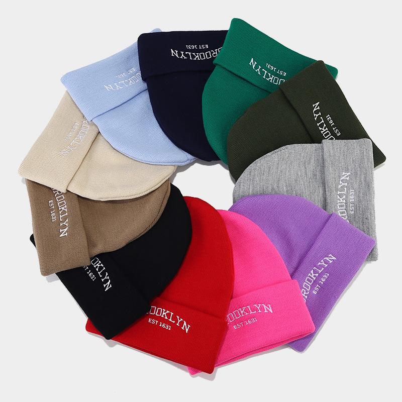 Men's and women's street trend letter embroidery knitted hat casual versatile loose outdoor cold hat big head circumference hat