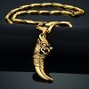 Punk  Dragon Pattern Wolf Tooth Pendant Male Gold Color Stainless Steel Animal Amulet Necklace For Men Cool Jewelry Gift