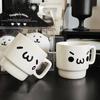 Ins Cute Expression Stackable Ceramic Mug, Minimalist White Coffee & Water Cup for Home Use