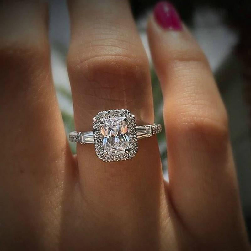 1pc, White Synthetic Sapphire Ring Bride Engagement Women's Wedding Ring Fashion Jewelry Accessories Anniversary Gift Size: 6-10