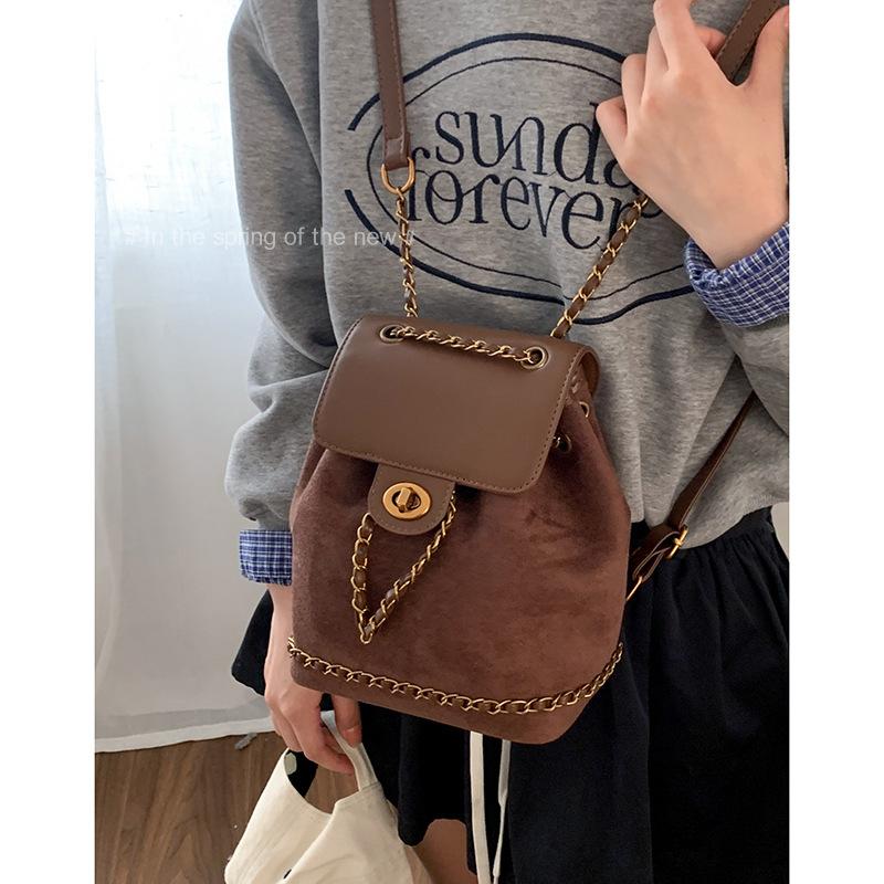 Retro Large-capacity Chain Backpack for Women, Large-capacity Bucket Bag