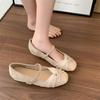 Fashion Elegant Nude Low Heel Ballet Shoes Women 2025 Autumn Sweet Pleated Bowknot Mary Jane Shoes Comfort Soft Sole Round Toe Pumps