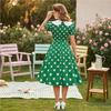 Damen Casual Polka Dot Kleid mit Kragen und Puffärmeln Schlanke Passform