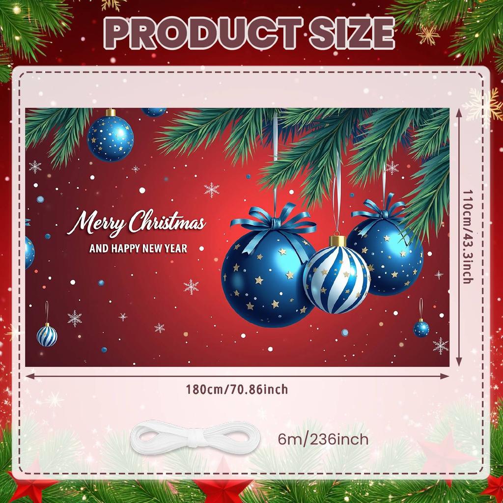 Festive Backdrop Red Background New Year Decoration Xmas Banner Blue Ornaments Holiday Background For New Year Celebration