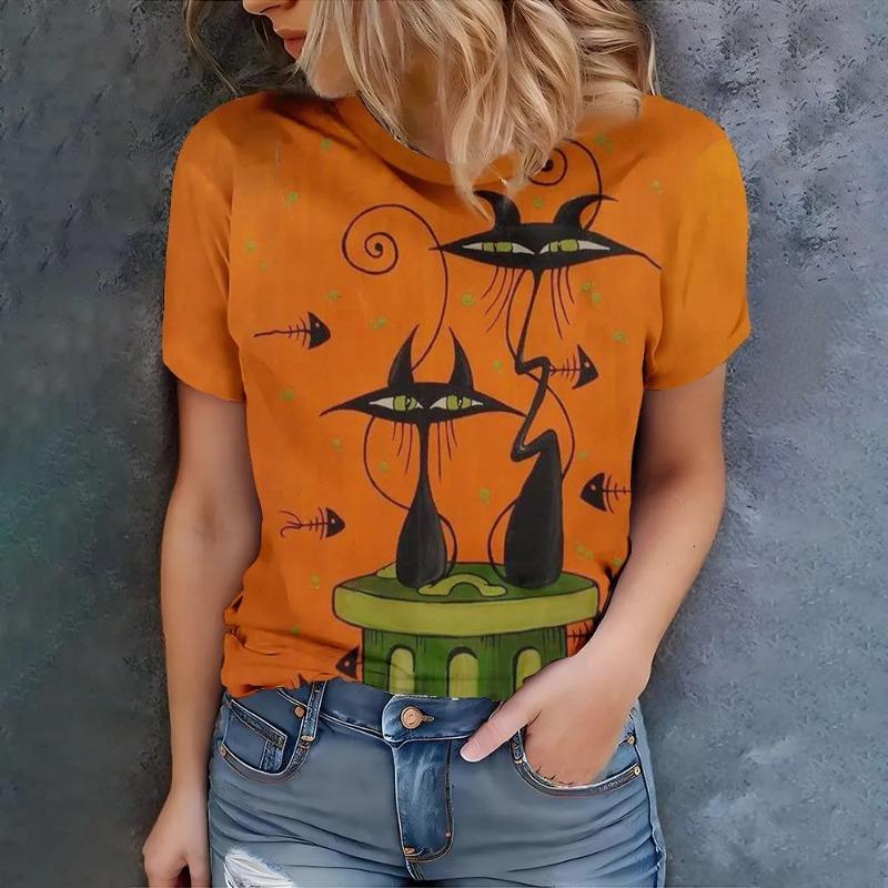 Tricou de damă la modă imprimat 3D, de vară, respirabil, casual, versatil