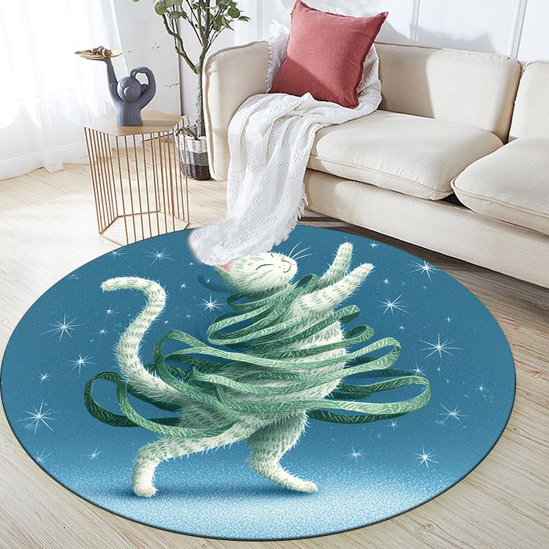 Star and Snowflake Animals  Round Area Rug,Carpet Rug for Living Room Bedroom Sofa Playroom Decor,Non-slip Floor Mat
