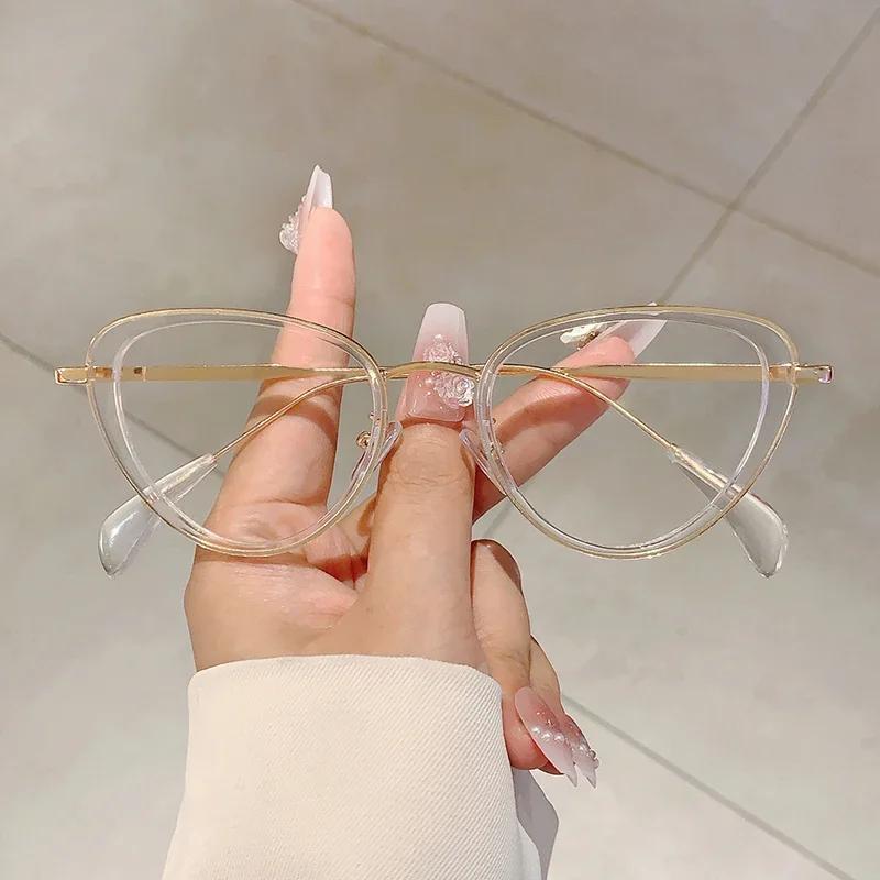 Cat Eye Glasses Women Popular Stylish Black Rim Blue Light Blocking Eyeglasses Ins Trendy Decor Design Eyewear