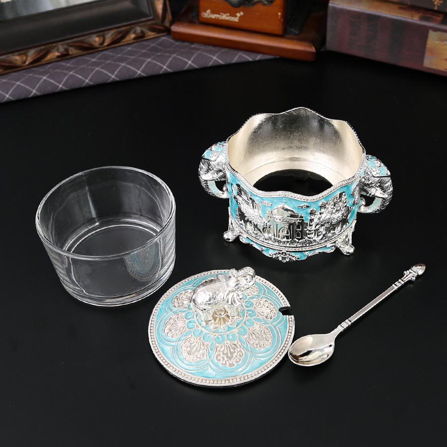 Castle Baby Elephant Double Handle Round Seasoning Jar Sugar Jar Household Sugar Cup Light Luxury Creative Seasoning Box Dried Fruit