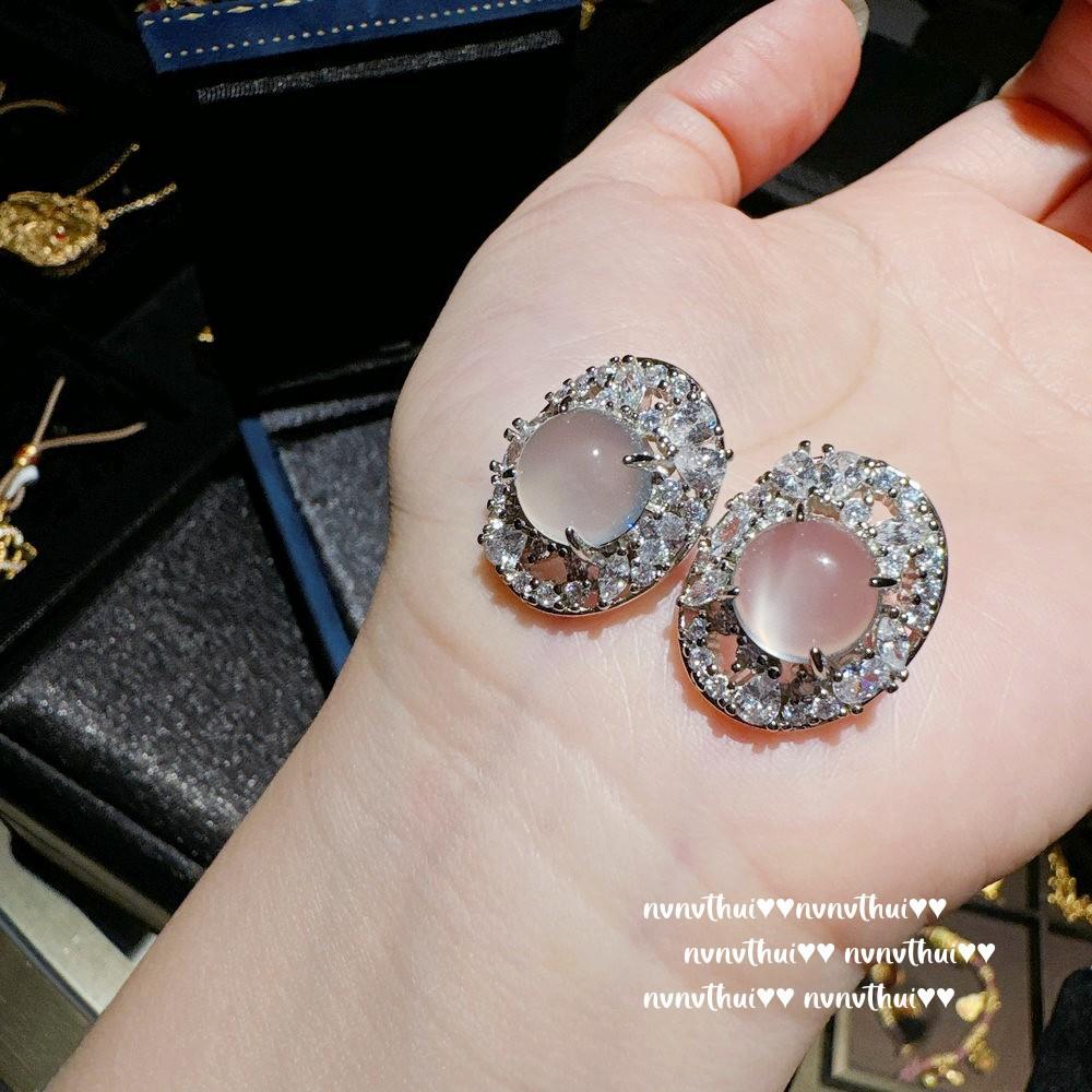 Lychee Frozen Egg-Shaped White Chalcedony Gypsy Gemstone Ring, Water Spirit, Concubine Smile White Chalcedony Zircon Earrings