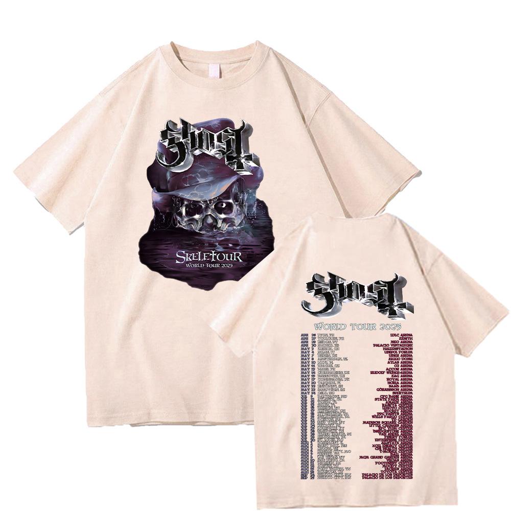 Ghost Band World Tour Nová trička Vintage oboustranné bavlněné tričko Gothic Rock Tees Letní móda Unisex ležérní oblečení Topy