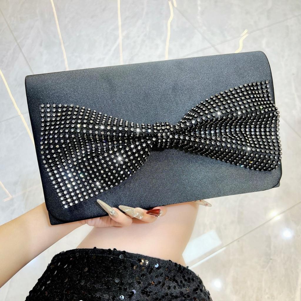 Celebrity high-end dinner bag single shoulder messenger bag small fragrant style bow banquet clutch bag woman