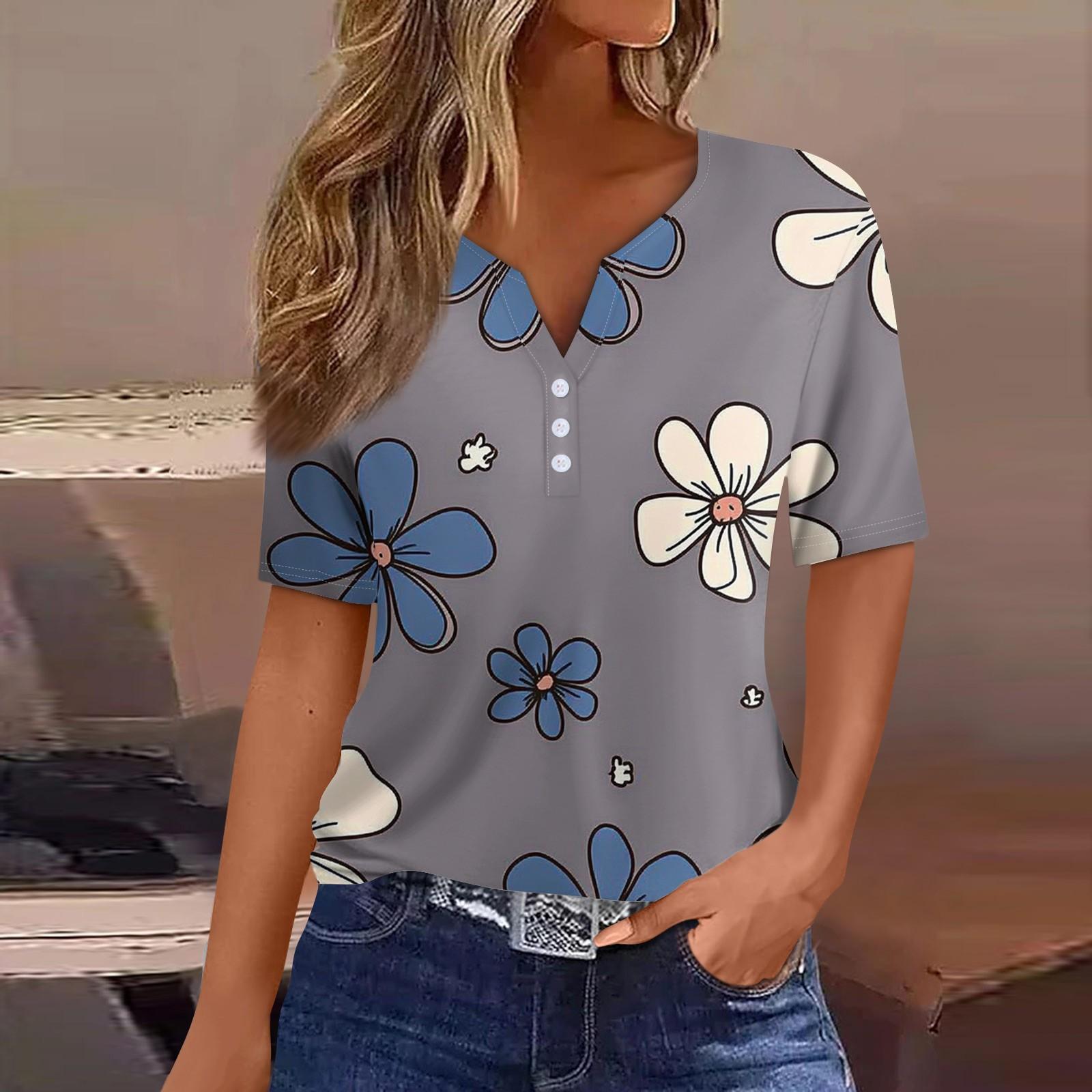 

Женская повседневная футболка с v-образным вырезом и короткими рукавами, декоративная футболка на пуговицах, топ S