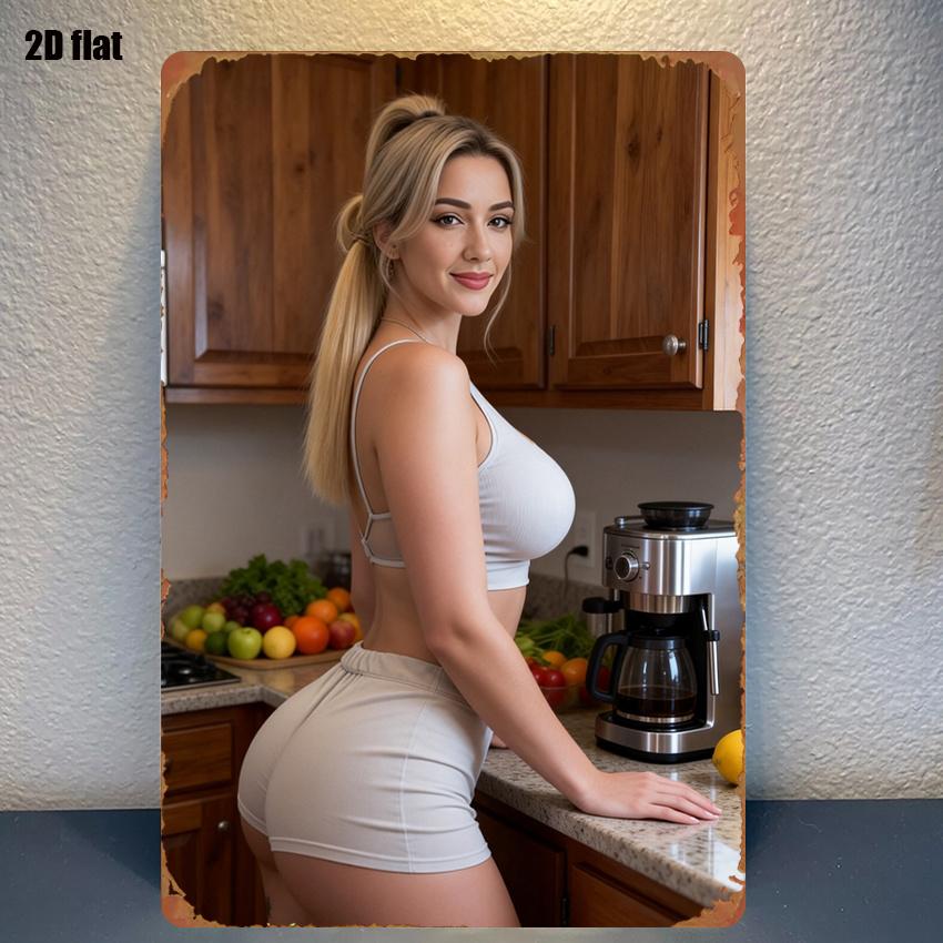 D Flat D FlatD Flat pc Sign Sexy Beauty Kitchen Scene Decorative Painting Suitable for Farmhouse Decor Holiday Parties 20x30cm(7.8x11.8inch)
