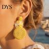Handmade Boho Jewelry 1 Pair Raffia Flower Earrings for Women, Rattan Lightweight Woven Round Drop Dangle Earrings, Straw Summer Beach Vacation
