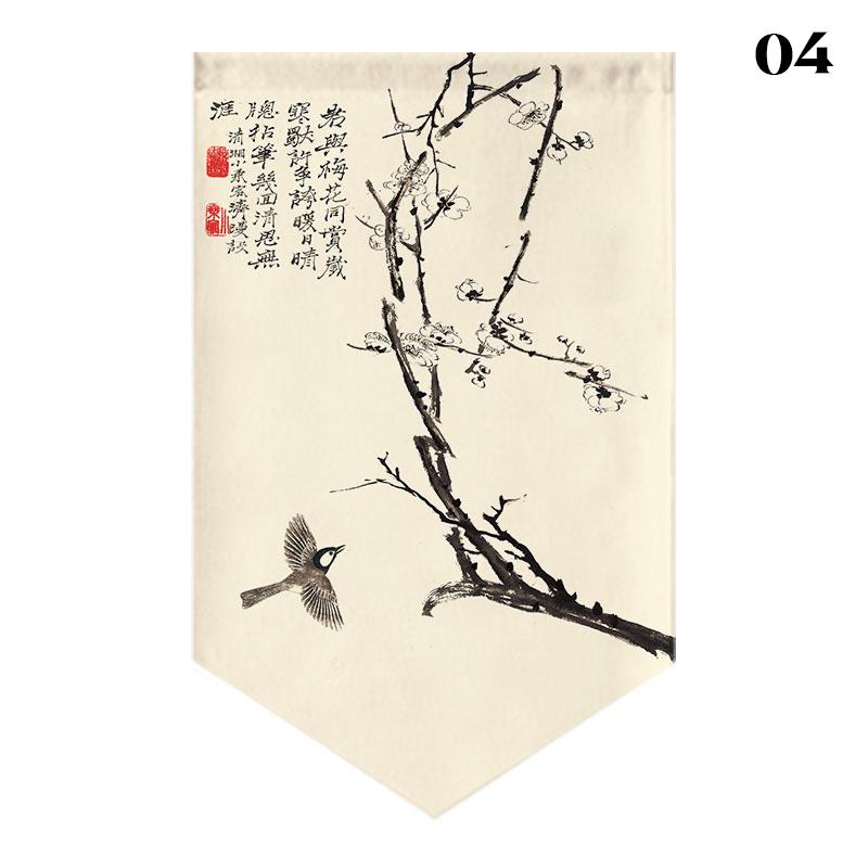 Chinese Landscape Painting Short Curtain Restaurant Cafe Decor Noren Home Window Decor Hanging Half Curtain Kitchen Partition