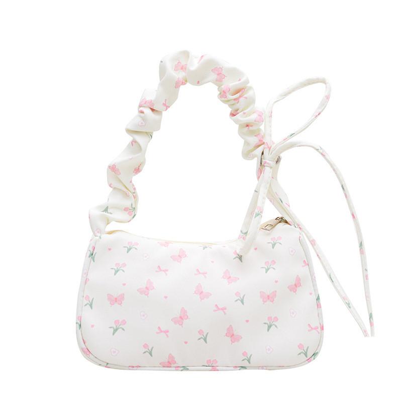 Nylon Floral Canvas Bag For Women With Bow Detail Perfect For Daily Casual Use