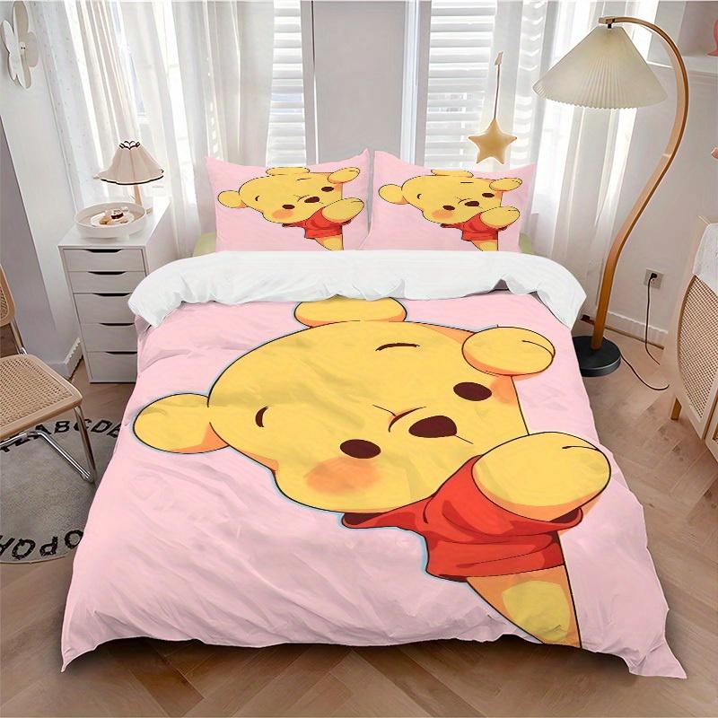 

3pcs set Pooh Bear1pc of quilt cover+2pcs of pillowcase, no core, print bedding, All Seasons Bedroom Setting050 135x200cm