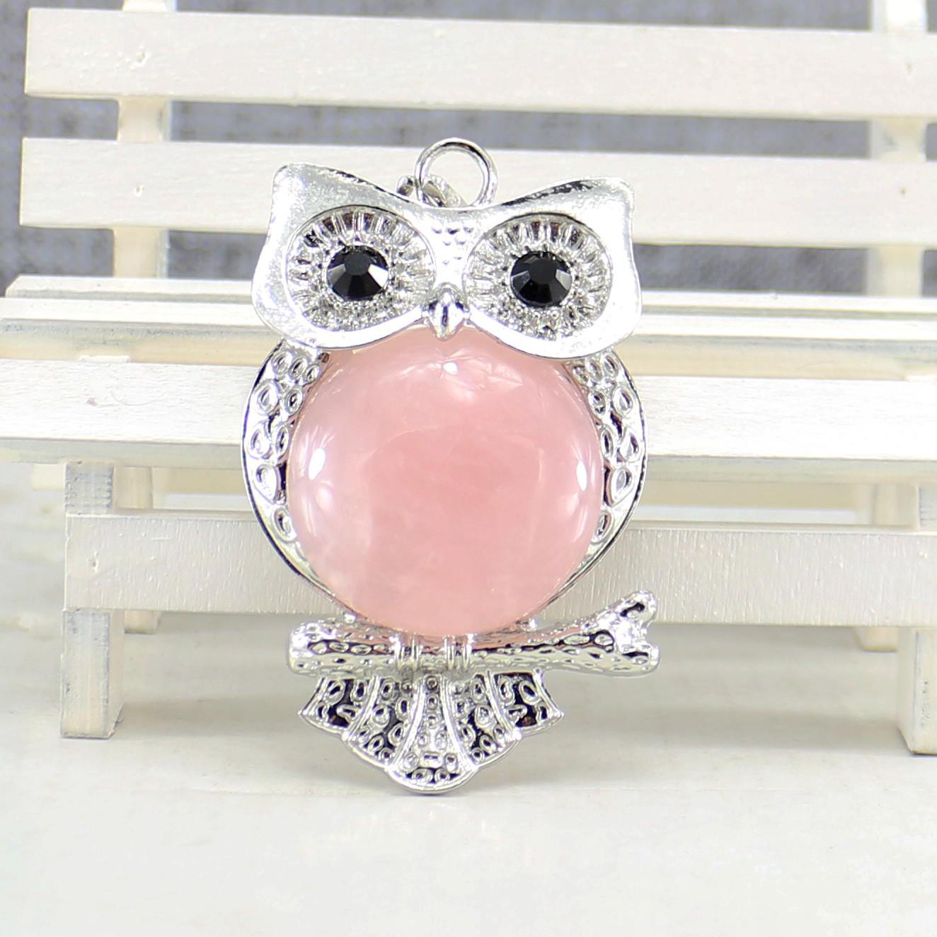 

Натуральный Розовый Кварц Сова Ожерелье Подвеска Ювелирное Изделие Pendant without chain