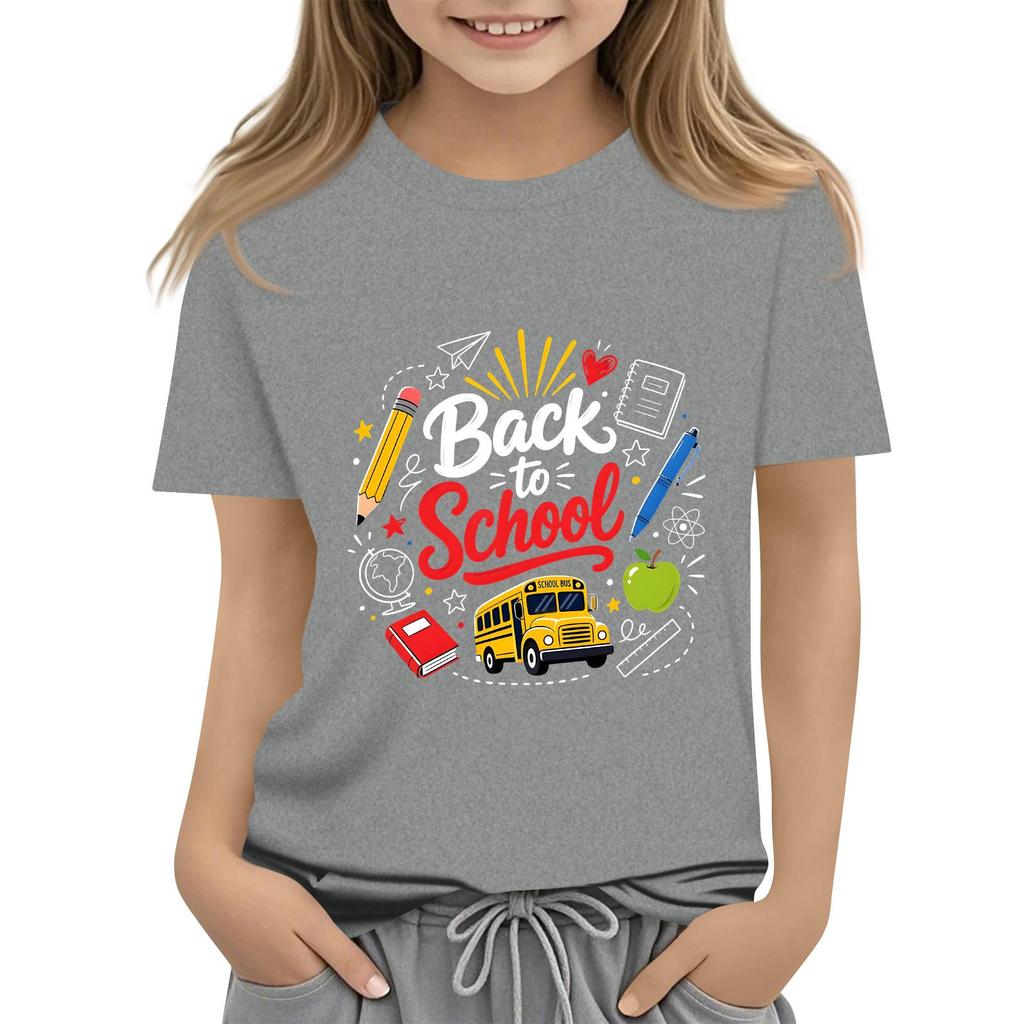 Children's Casual and Fashionable Round-Neck Printed Short-Sleeve Top for Back-to-School