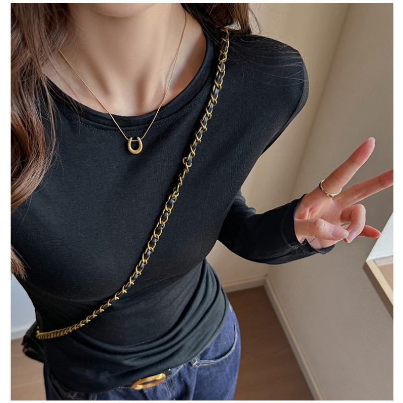 

Carefully Selected Korean Style Lazy Style Long-sleeved Bottoming Shirt for Women in Autumn and Winter White Inner Layer S чёрный