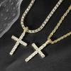 Eco-Friendly European & American Hip-Hop Zinc Alloy Rhinestone Cross Pendant Necklace with 4mm Diamond Tennis Chain