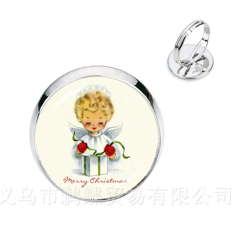 

Classical Cartoon Character Christmas Angel Glass Cabochon Adjustable Rings DIY Jewelry Wonderful Xmas Gifts Resizable