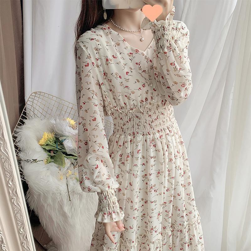 Women's Floral Print V-Neck Long Sleeve Maxi Dress Casual Party