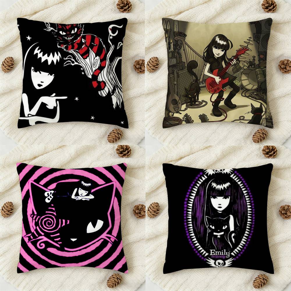 EEmily The Strange Katze Emo Beidseitig Bedruckte Quadratische Dekorative Kissenhülle für Sofa Wohnzimmer Heimdekoration