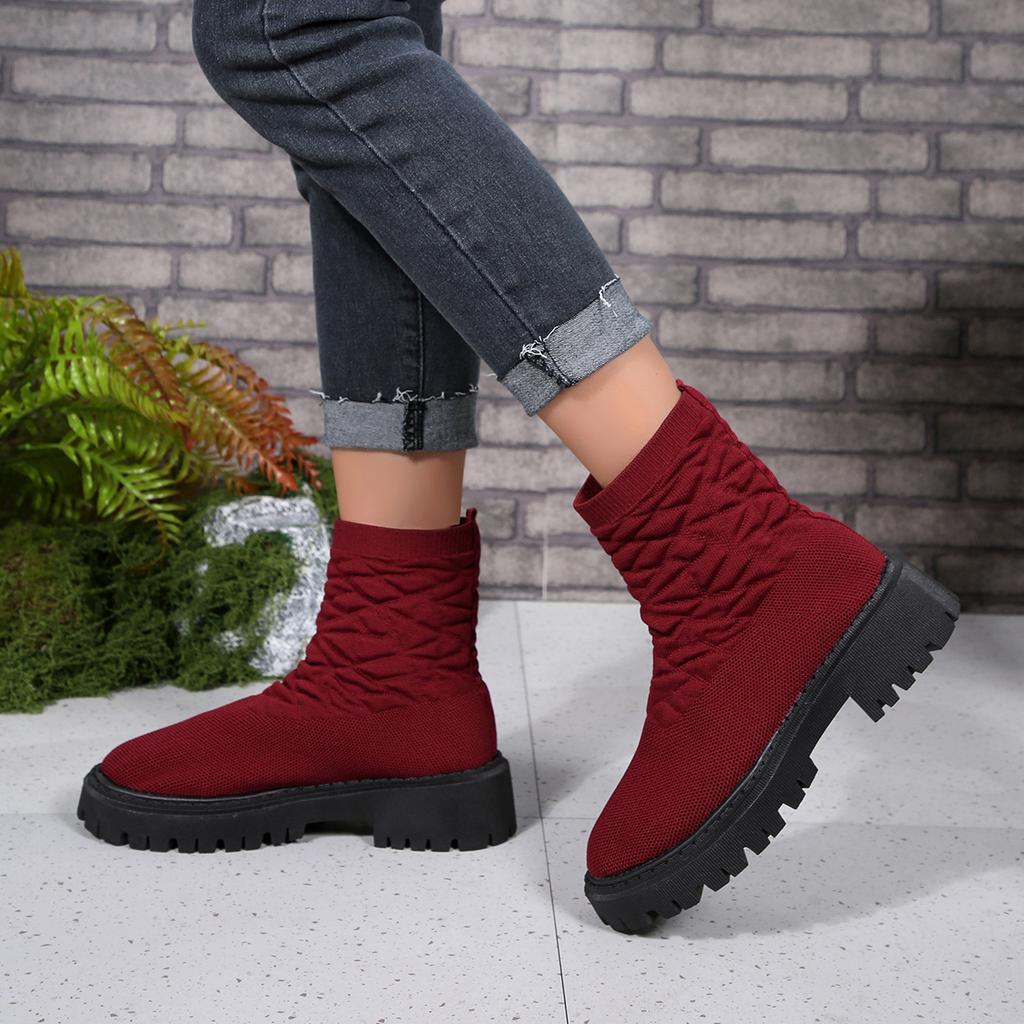 Fashion New Women Luxury Brand Plus Size Women's Boots Socks Shoes Women's Thick Bottom Casual Knitted Ankle Boots Size 36-43