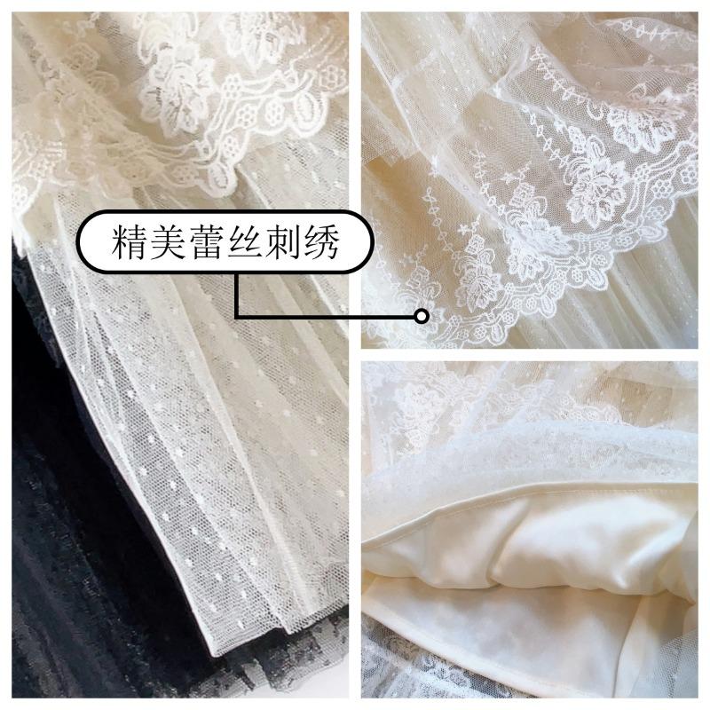 French lace splicing skirt fairy gauze skirt summer new umbrella skirt medium and long embroidered cake skirt