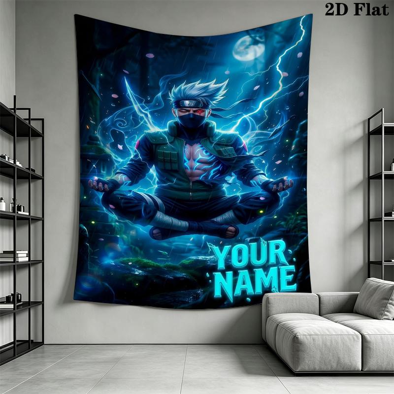 Custom Name Kakashi Hatake Wall Tapestry Aesthetic Wall Hanging Printed Fabric Blanket Decorative Tapestries for Bedroom Living Room Home Decor
