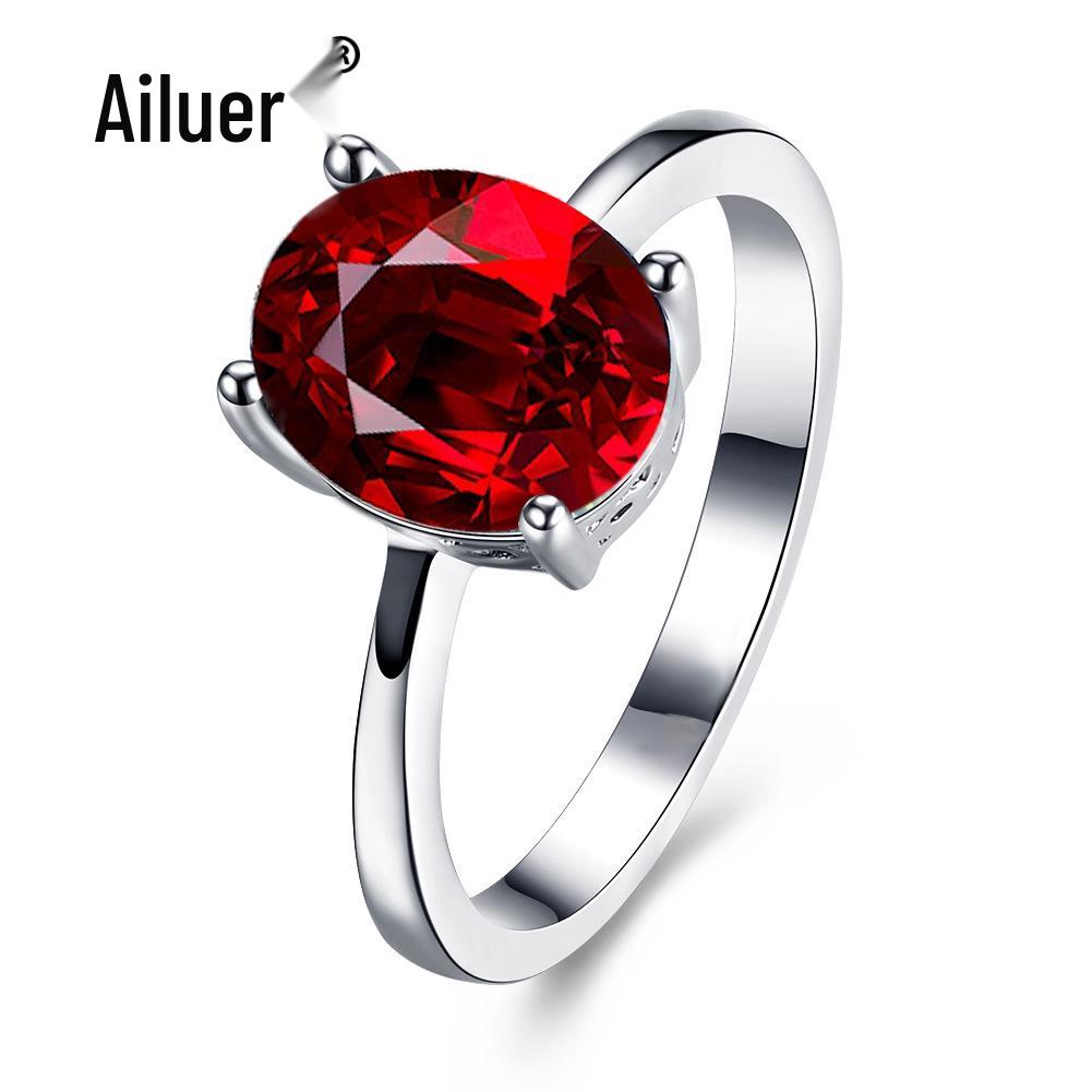 Women's Bestseller White Gold Oval Zircon Wedding Ring with Crystals