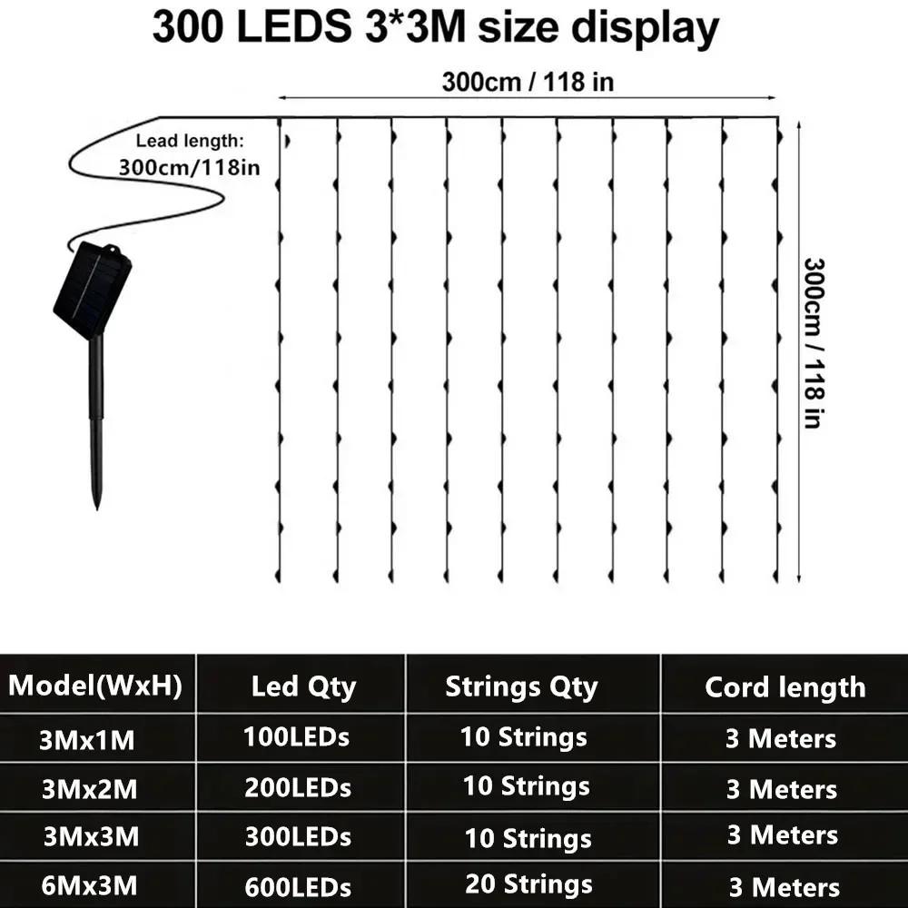 LED Solar Curtain Lights Outdoor Gardens Fairy Lamp Outside Courtyards Holiday Parties Christmas Decorations Copper Wire Lights